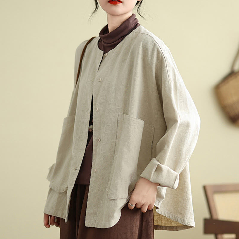 Nimara Ritual Women's Long Sleeve Crew Neck Cotton Jacket With Pockets