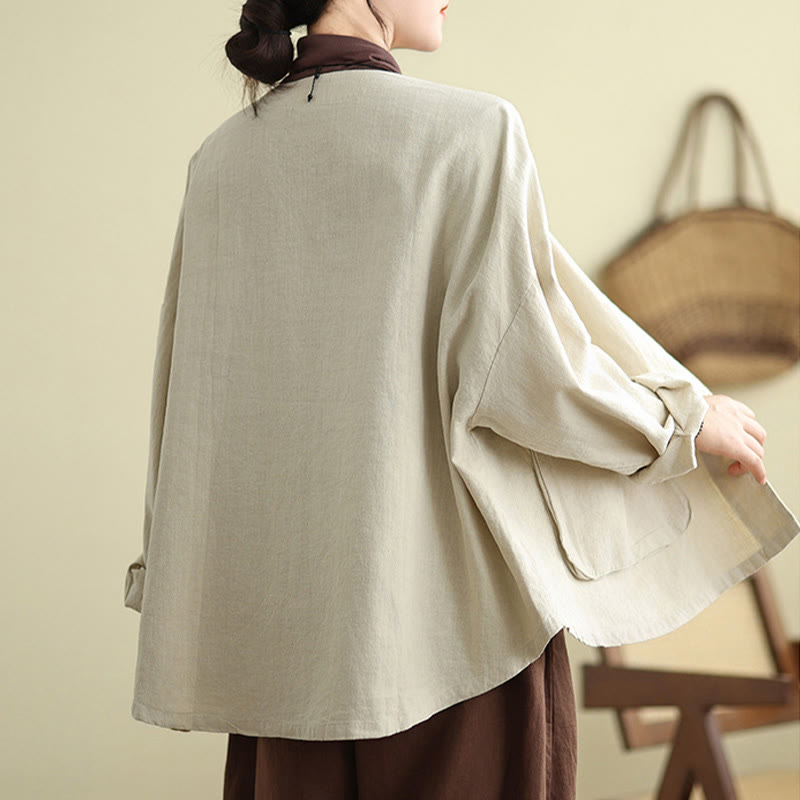 Nimara Ritual Women's Long Sleeve Crew Neck Cotton Jacket With Pockets