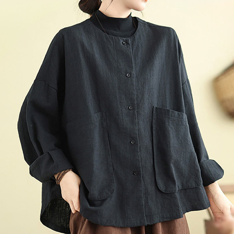 Nimara Ritual Women's Long Sleeve Crew Neck Cotton Jacket With Pockets