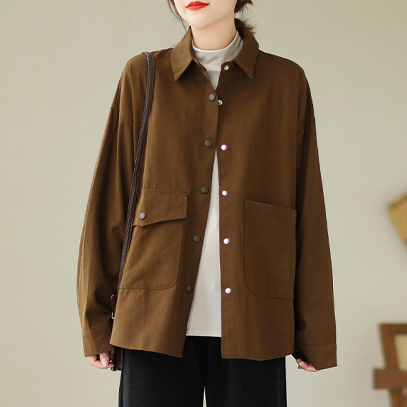 Nimara Ritual Women's Long Sleeve Button Cotton Jacket With Pockets