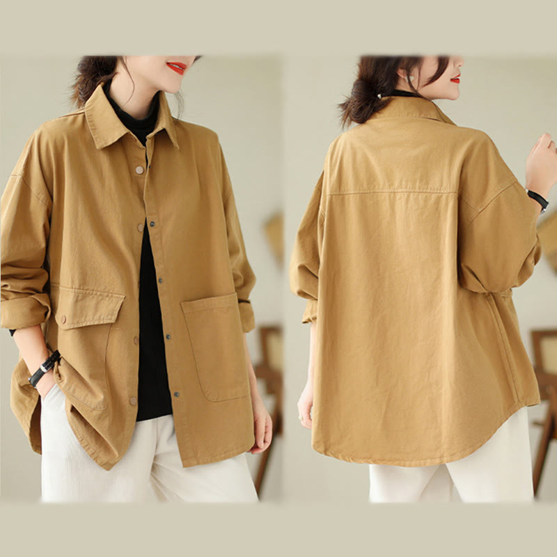 Nimara Ritual Women's Long Sleeve Button Cotton Jacket With Pockets
