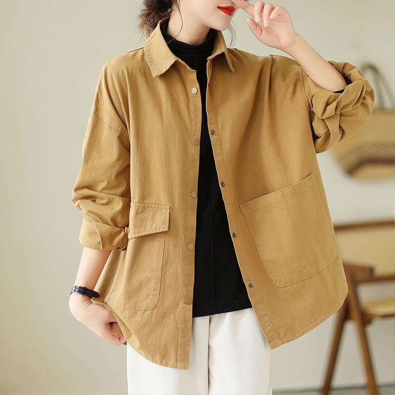 Nimara Ritual Women's Long Sleeve Button Cotton Jacket With Pockets