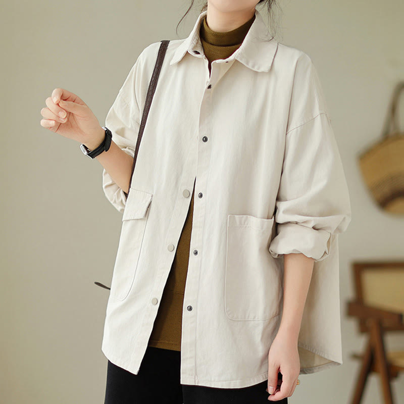 Nimara Ritual Women's Long Sleeve Button Cotton Jacket With Pockets