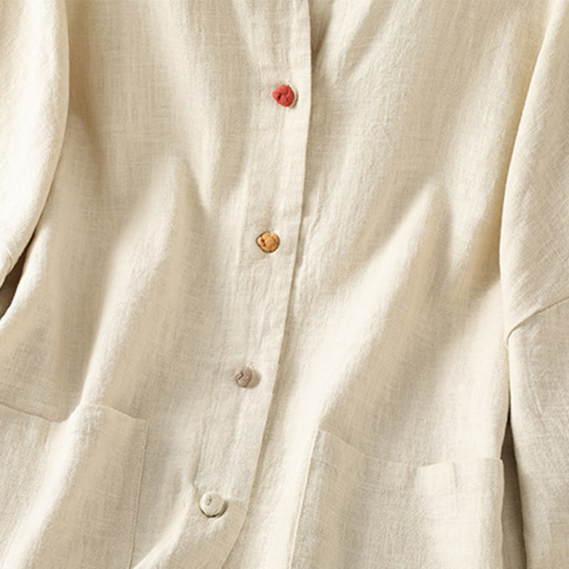 Nimara Ritual Casual Frog-button Women's Long Sleeve Cotton Polyester Shirt With Pockets