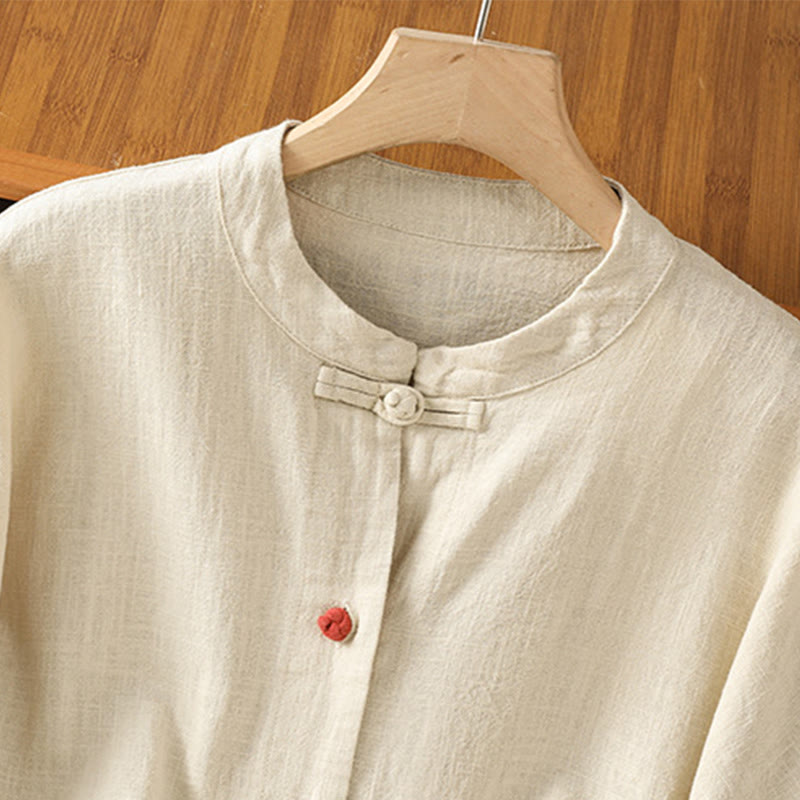 Nimara Ritual Casual Frog-button Women's Long Sleeve Cotton Polyester Shirt With Pockets