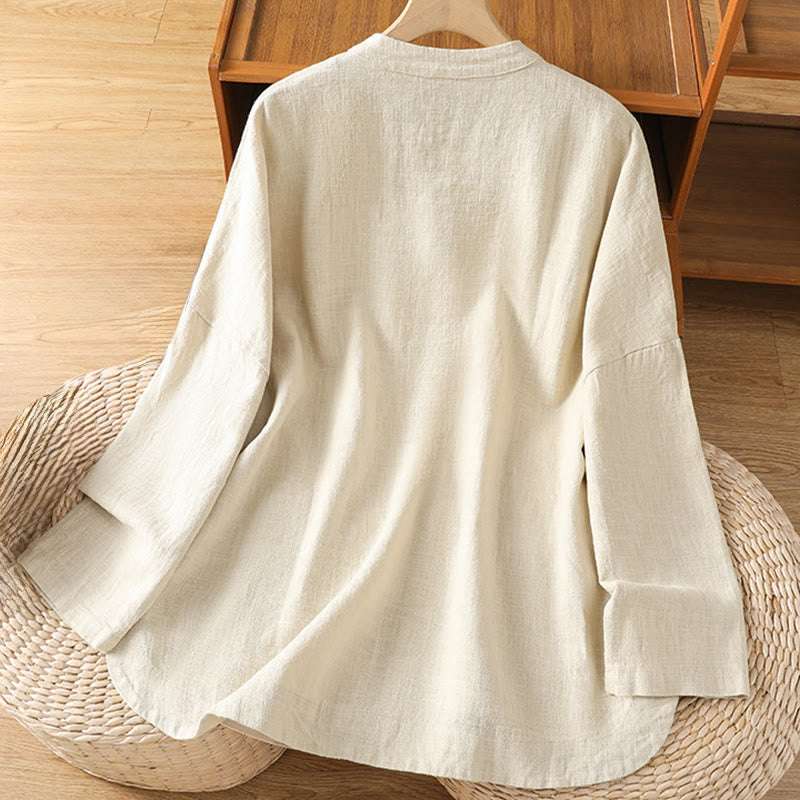 Nimara Ritual Casual Frog-button Women's Long Sleeve Cotton Polyester Shirt With Pockets