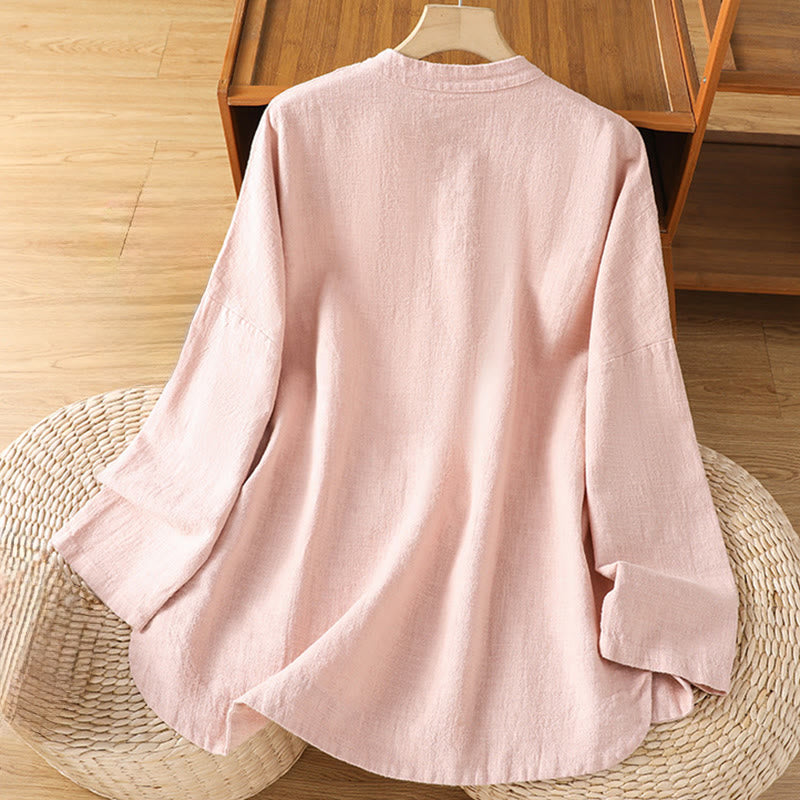 Nimara Ritual Casual Frog-button Women's Long Sleeve Cotton Polyester Shirt With Pockets