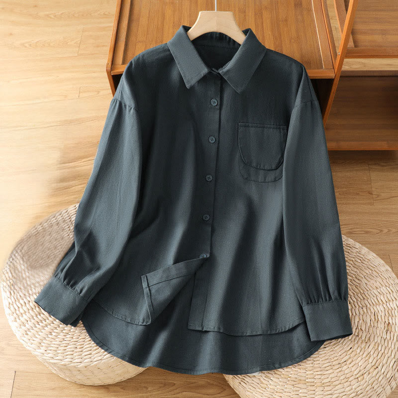 Nimara Ritual Casual Women's Long Sleeve Stand Collar Cotton Shirt With Pockets