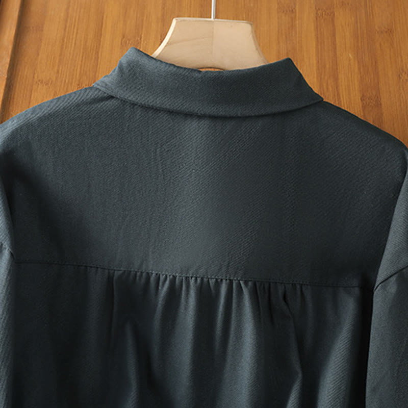 Nimara Ritual Casual Women's Long Sleeve Stand Collar Cotton Shirt With Pockets
