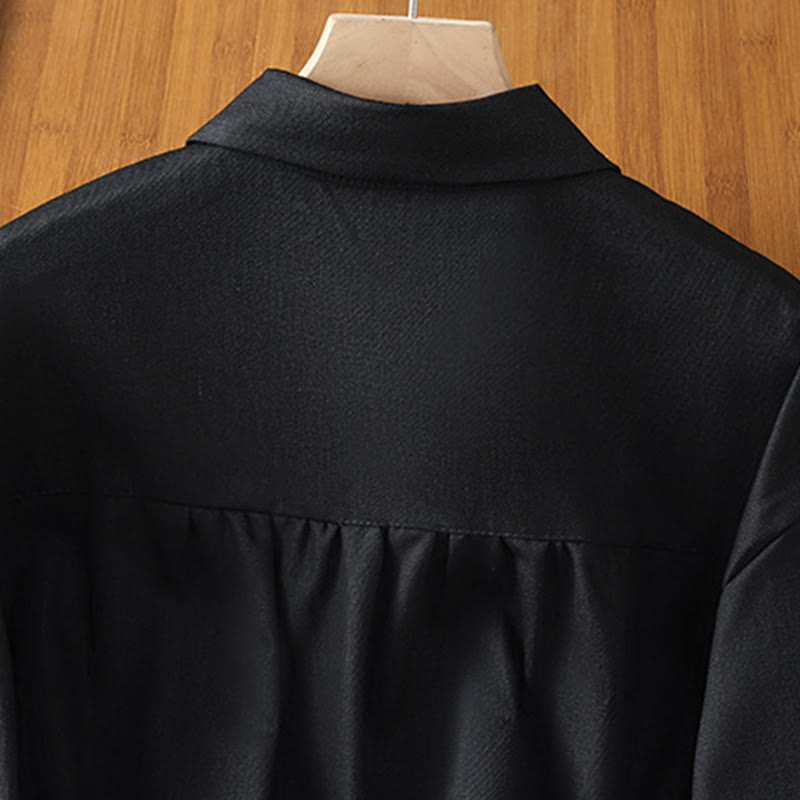 Nimara Ritual Casual Women's Long Sleeve Stand Collar Cotton Shirt With Pockets