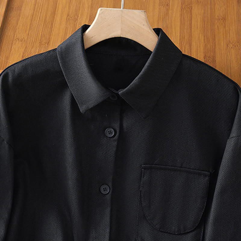 Nimara Ritual Casual Women's Long Sleeve Stand Collar Cotton Shirt With Pockets