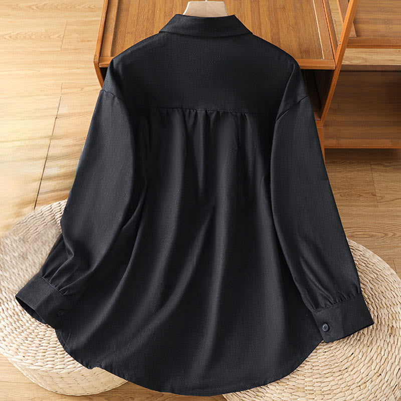 Nimara Ritual Casual Women's Long Sleeve Stand Collar Cotton Shirt With Pockets