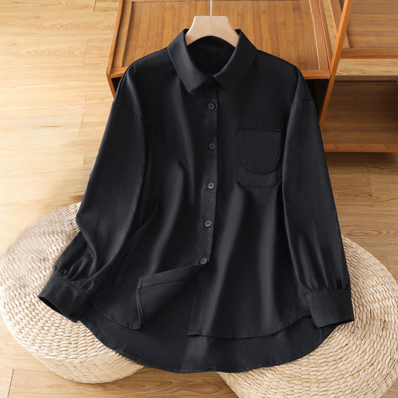 Nimara Ritual Casual Women's Long Sleeve Stand Collar Cotton Shirt With Pockets