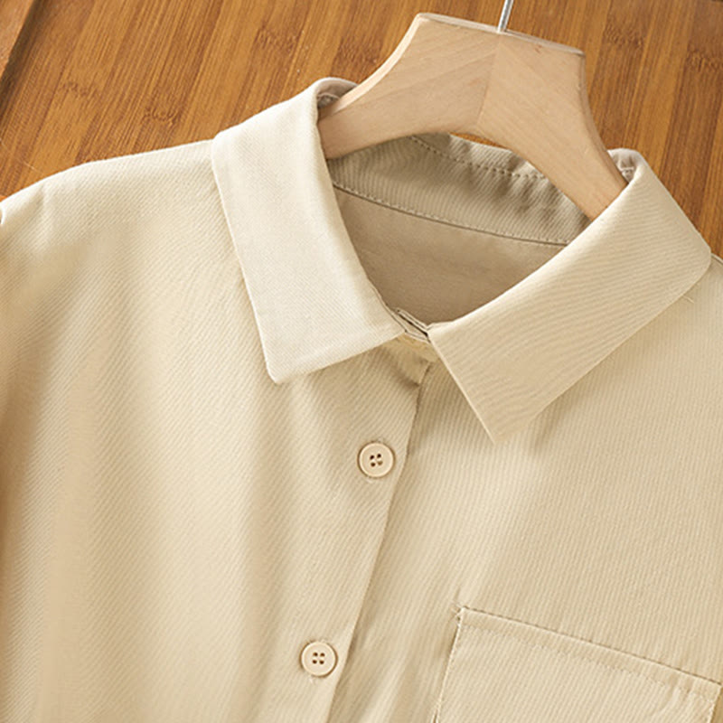 Nimara Ritual Casual Women's Long Sleeve Stand Collar Cotton Shirt With Pockets