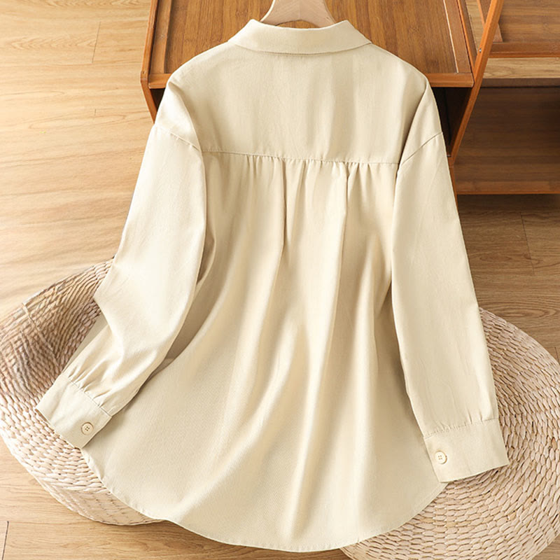 Nimara Ritual Casual Women's Long Sleeve Stand Collar Cotton Shirt With Pockets
