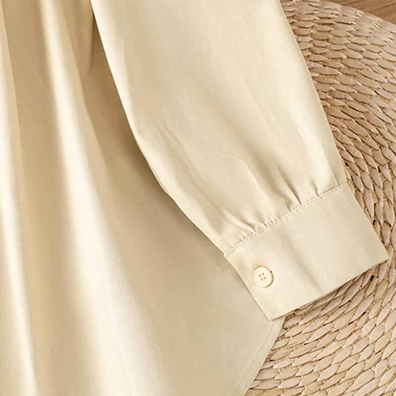 Nimara Ritual Casual Women's Long Sleeve Stand Collar Cotton Shirt With Pockets