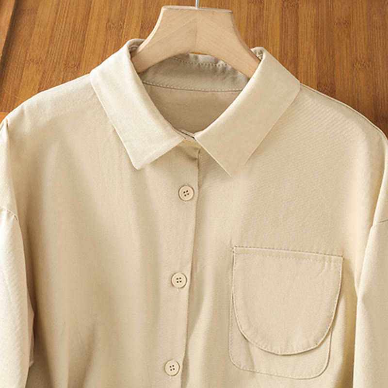 Nimara Ritual Casual Women's Long Sleeve Stand Collar Cotton Shirt With Pockets