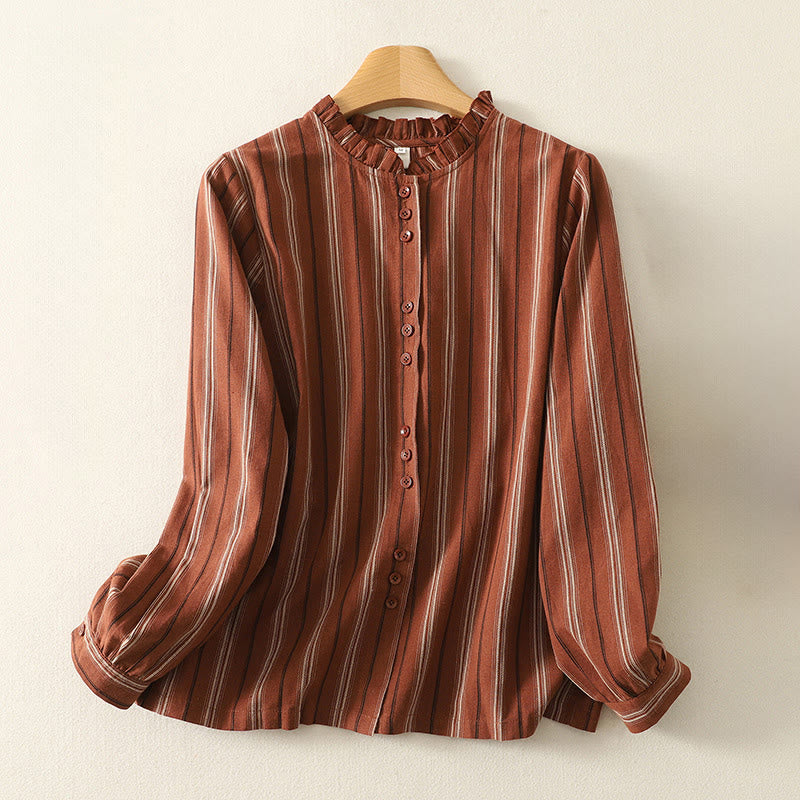 Nimara Ritual Casual Retro Stripes Women's Long Sleeve Polyester Shirt