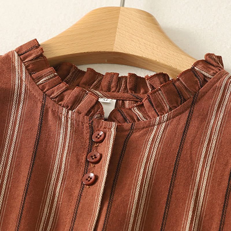 Nimara Ritual Casual Retro Stripes Women's Long Sleeve Polyester Shirt