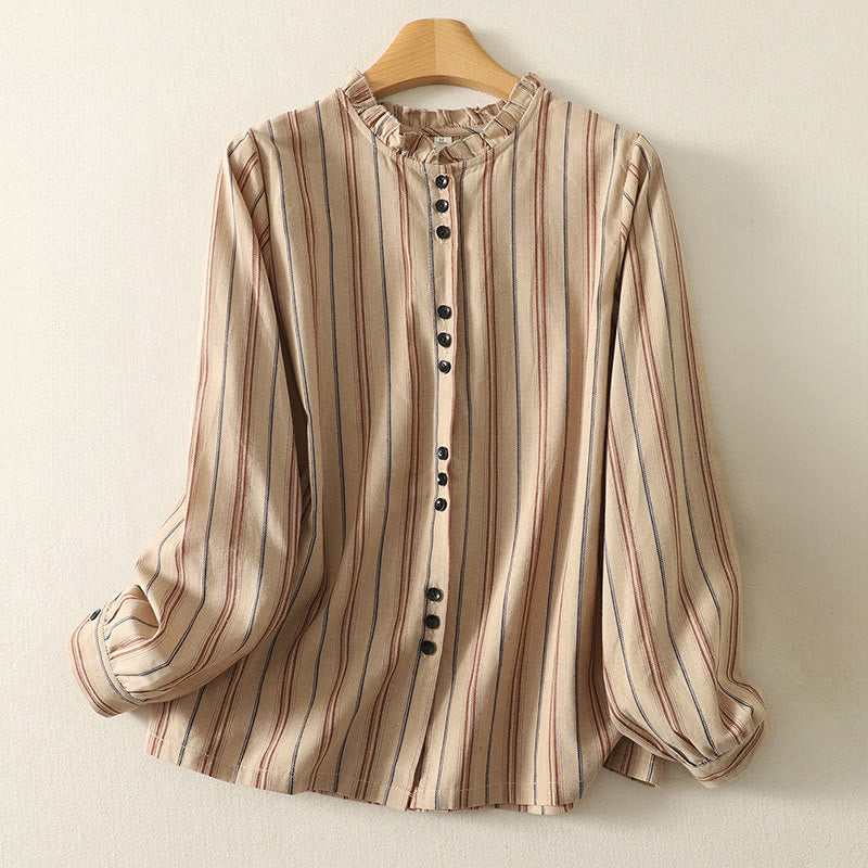 Nimara Ritual Casual Retro Stripes Women's Long Sleeve Polyester Shirt