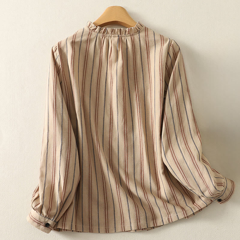 Nimara Ritual Casual Retro Stripes Women's Long Sleeve Polyester Shirt