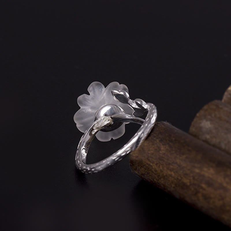 Nimara Ritual Natural White Crystal Flower 925 Sterling Silver Adjustable Healing Ring