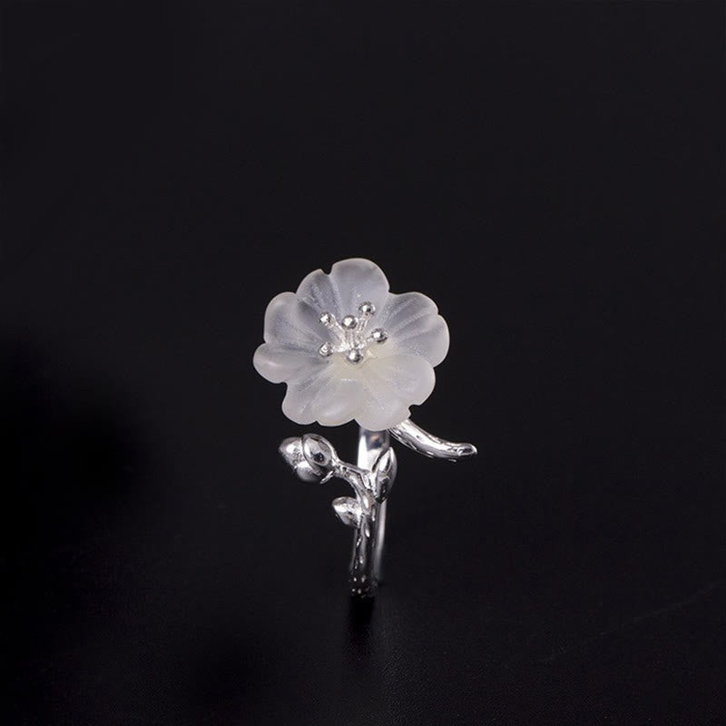 Nimara Ritual Natural White Crystal Flower 925 Sterling Silver Adjustable Healing Ring
