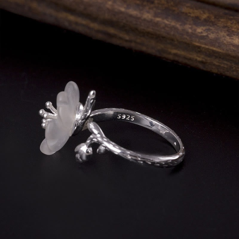Nimara Ritual Natural White Crystal Flower 925 Sterling Silver Adjustable Healing Ring