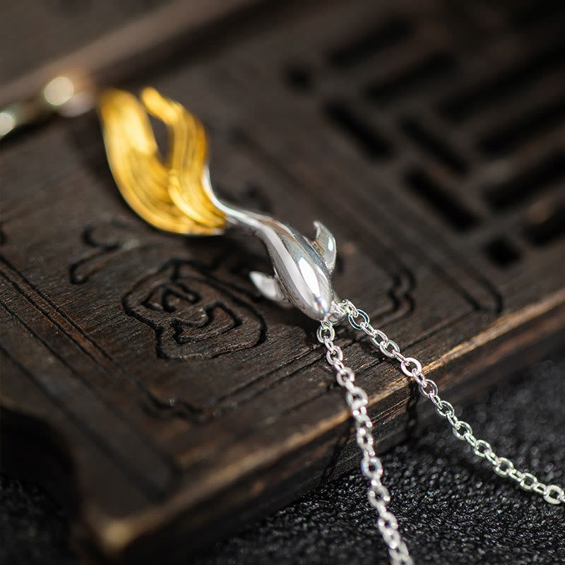 Nimara Ritual 925 Sterling Silver Golden Koi Fish Luck Necklace Pendant