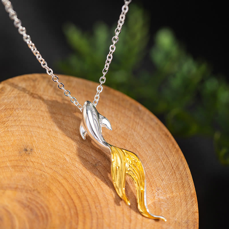 Nimara Ritual 925 Sterling Silver Golden Koi Fish Luck Necklace Pendant
