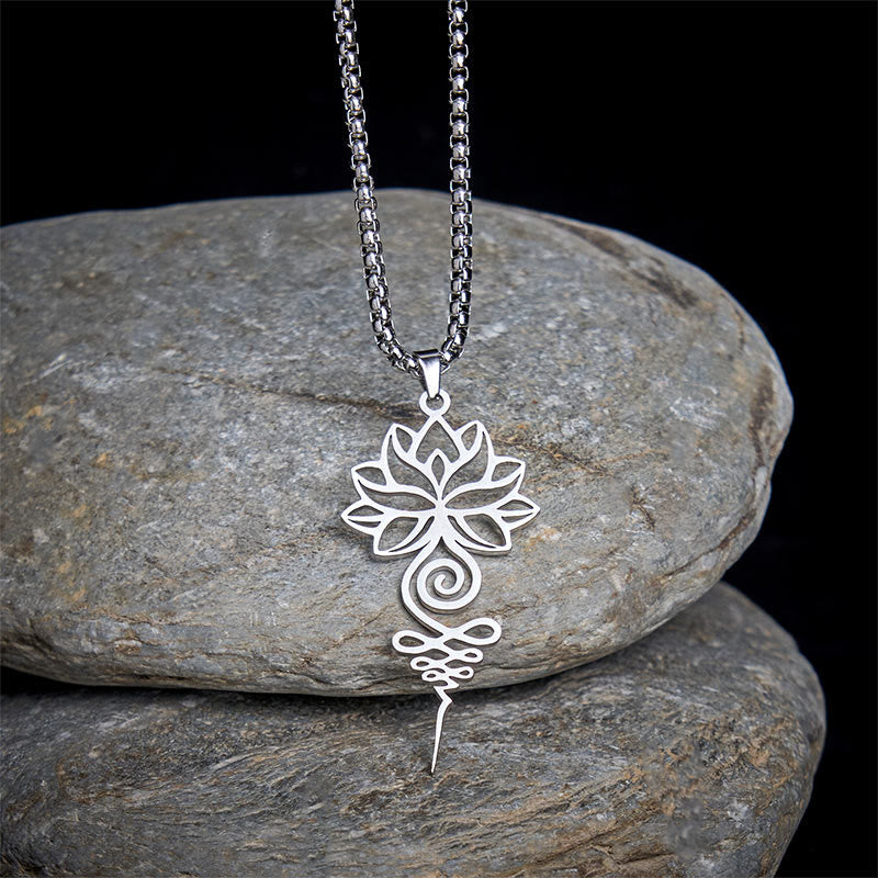 Nimara Ritual Lotus Unalome Chakra Symbol Design Stainless Steel Enlightenment Necklace Pendant