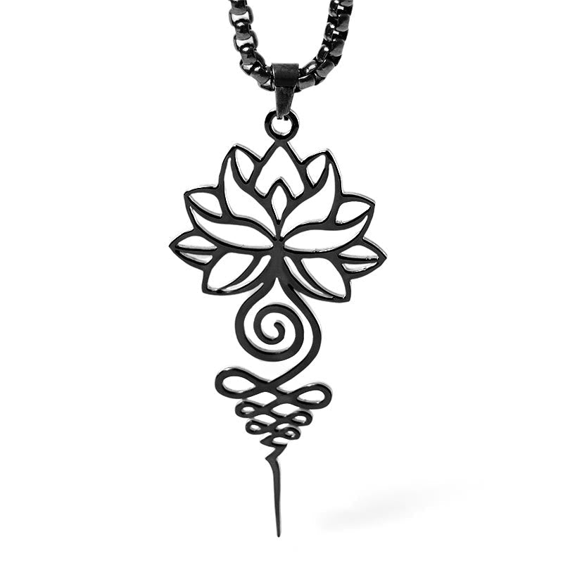 Nimara Ritual Lotus Unalome Chakra Symbol Design Stainless Steel Enlightenment Necklace Pendant