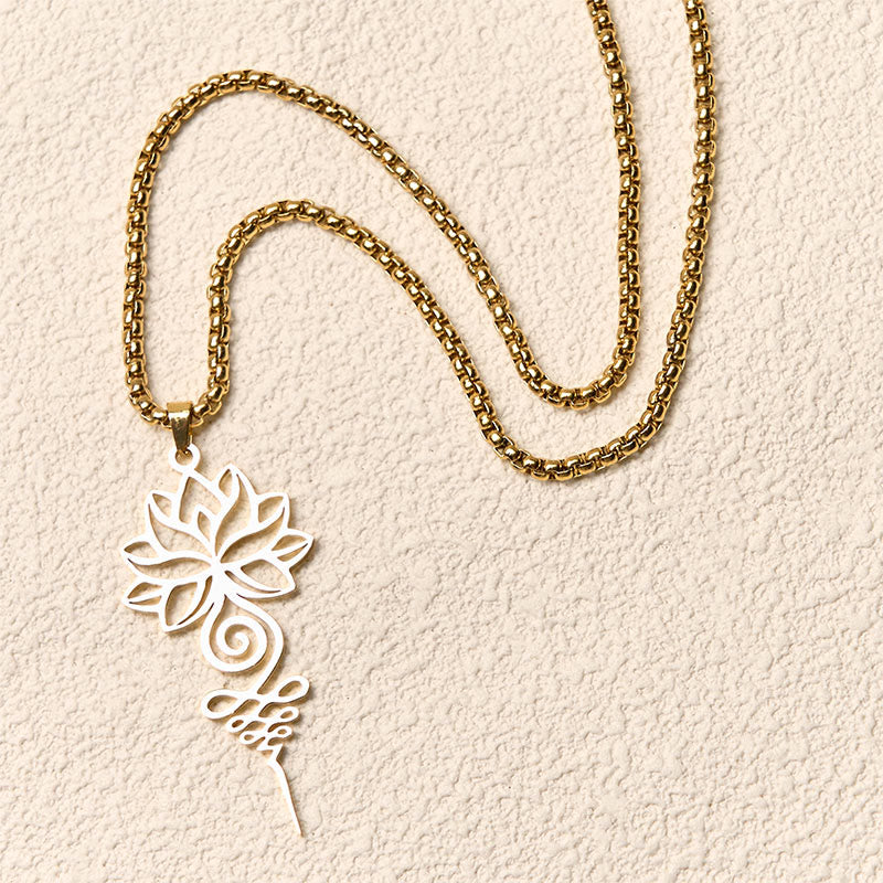 Nimara Ritual Lotus Unalome Chakra Symbol Design Stainless Steel Enlightenment Necklace Pendant