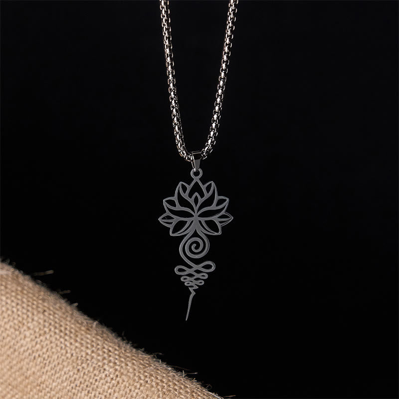 Nimara Ritual Lotus Unalome Chakra Symbol Design Stainless Steel Enlightenment Necklace Pendant