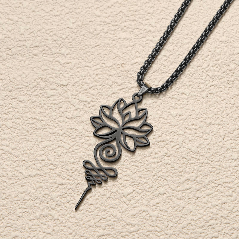 Nimara Ritual Lotus Unalome Chakra Symbol Design Stainless Steel Enlightenment Necklace Pendant