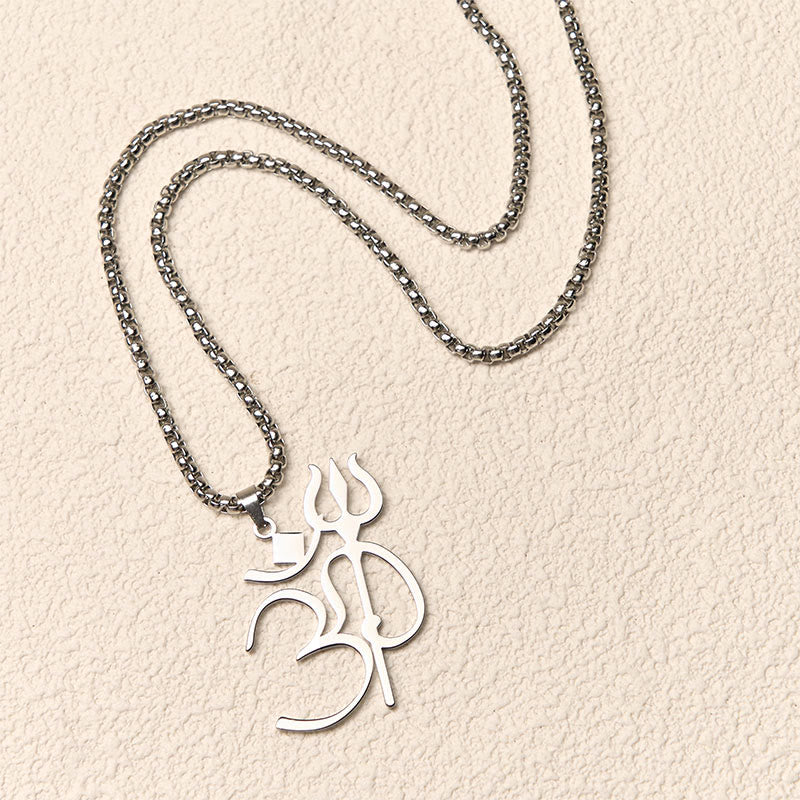 Nimara Ritual Trident OM Symbol Stainless Steel Connection Necklace Pendant