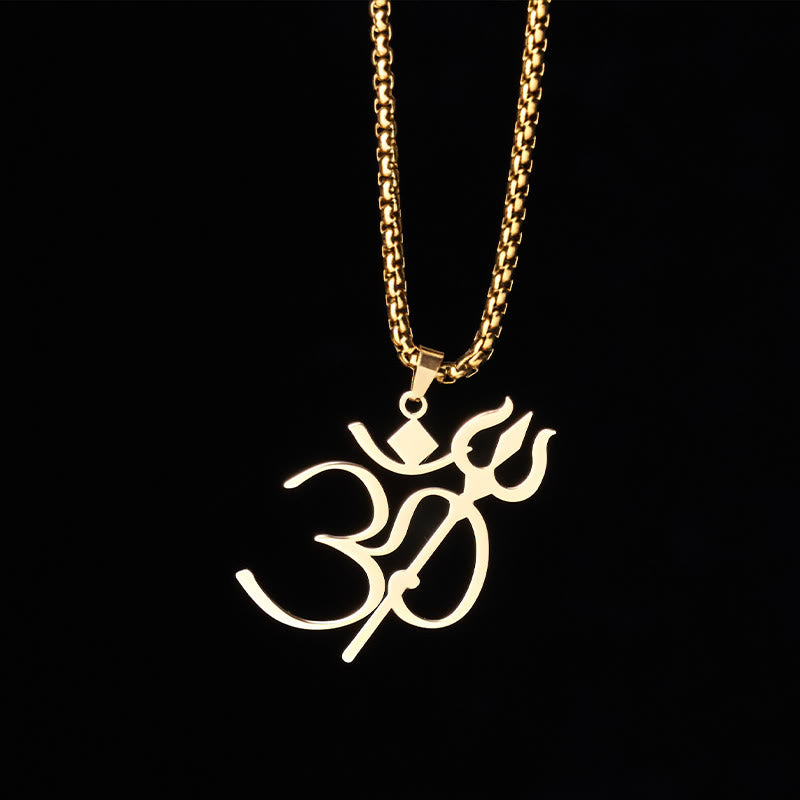 Nimara Ritual Trident OM Symbol Stainless Steel Connection Necklace Pendant