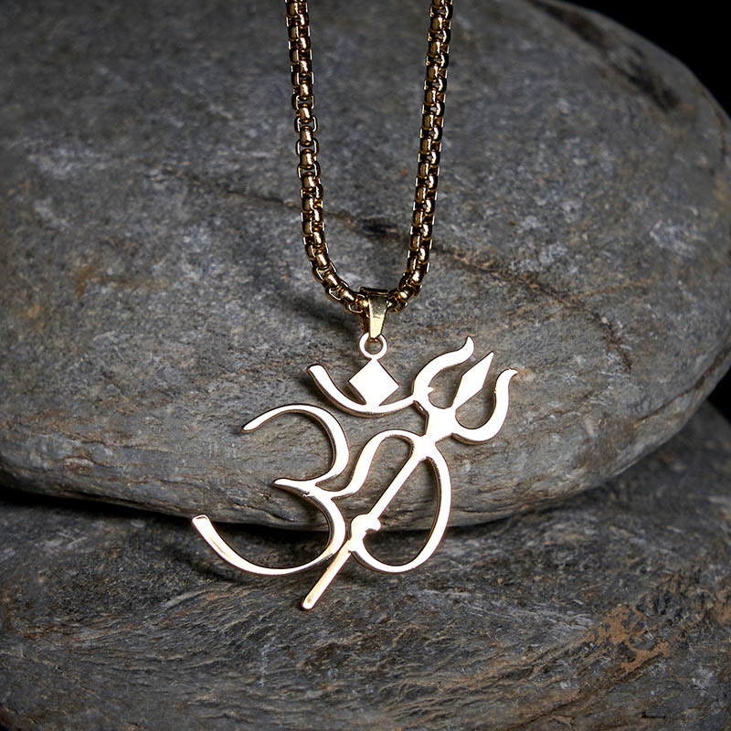 Nimara Ritual Trident OM Symbol Stainless Steel Connection Necklace Pendant