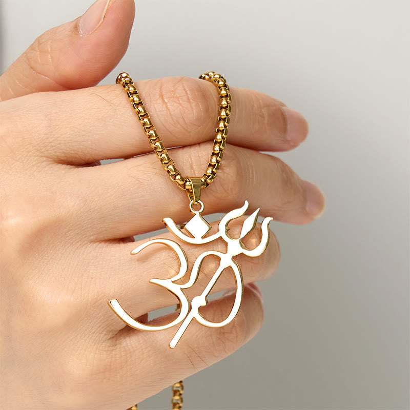 Nimara Ritual Trident OM Symbol Stainless Steel Connection Necklace Pendant