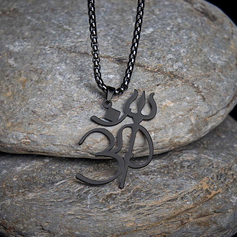Nimara Ritual Trident OM Symbol Stainless Steel Connection Necklace Pendant