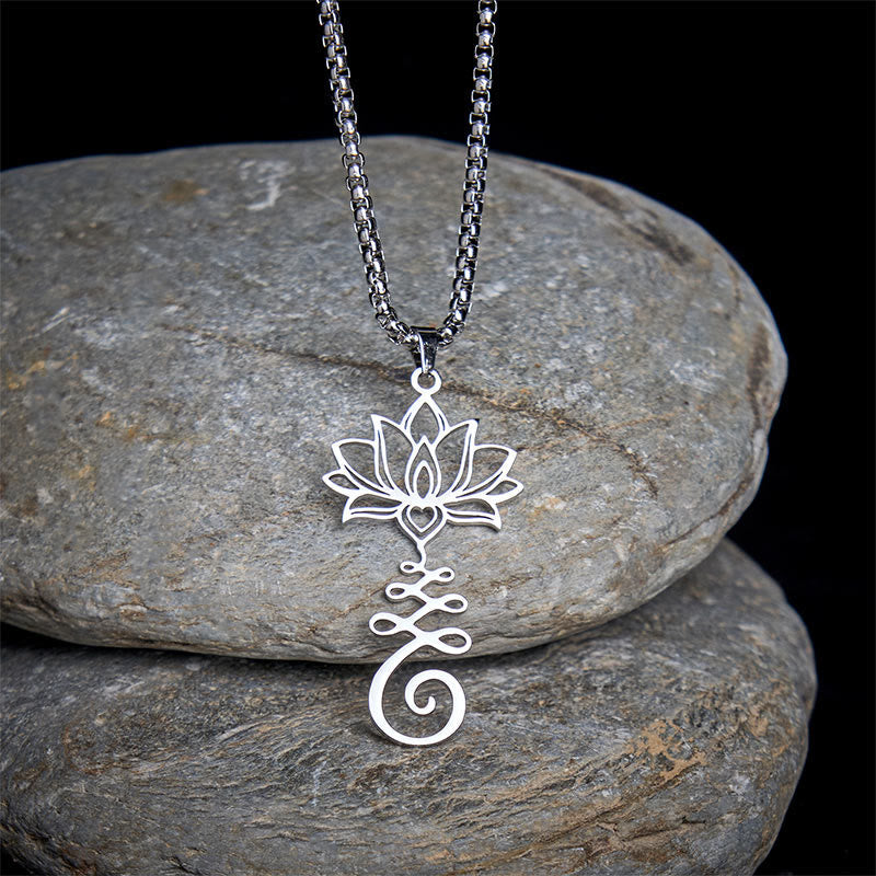 Nimara Ritual Chakra Symbol Irregular Design Lotus Stainless Steel Enlightenment Necklace Pendant