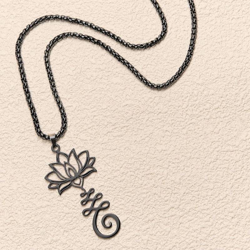 Nimara Ritual Chakra Symbol Irregular Design Lotus Stainless Steel Enlightenment Necklace Pendant