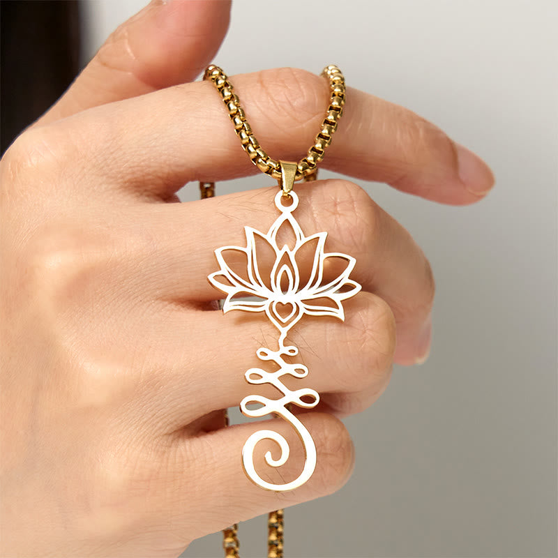 Nimara Ritual Chakra Symbol Irregular Design Lotus Stainless Steel Enlightenment Necklace Pendant