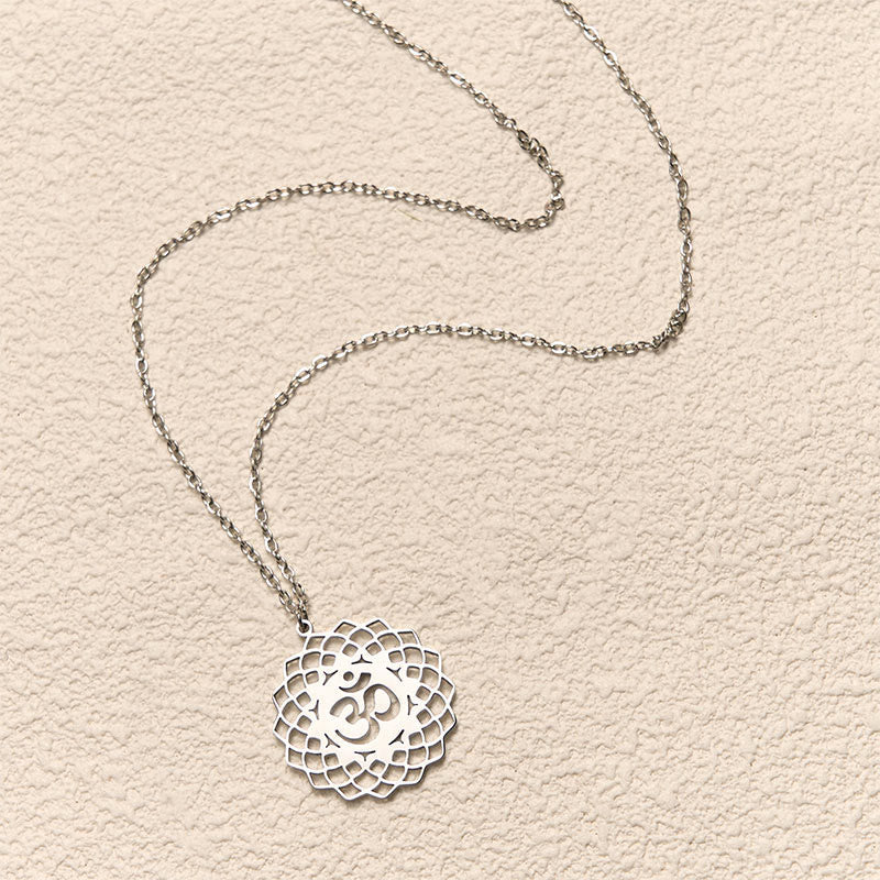 Nimara Ritual Hollow Lotus Design Om Symbol Stainless Steel Connection Necklace Pendant