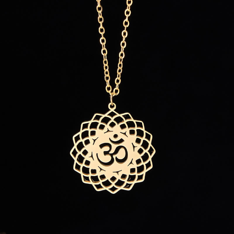 Nimara Ritual Hollow Lotus Design Om Symbol Stainless Steel Connection Necklace Pendant