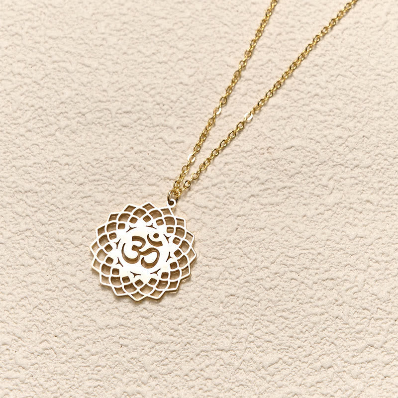Nimara Ritual Hollow Lotus Design Om Symbol Stainless Steel Connection Necklace Pendant