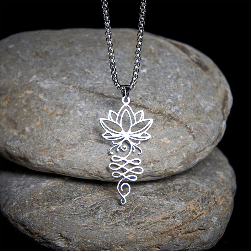 Nimara Ritual Lotus Vines Design Chakra Symbol Stainless Steel Enlightenment Necklace Pendant