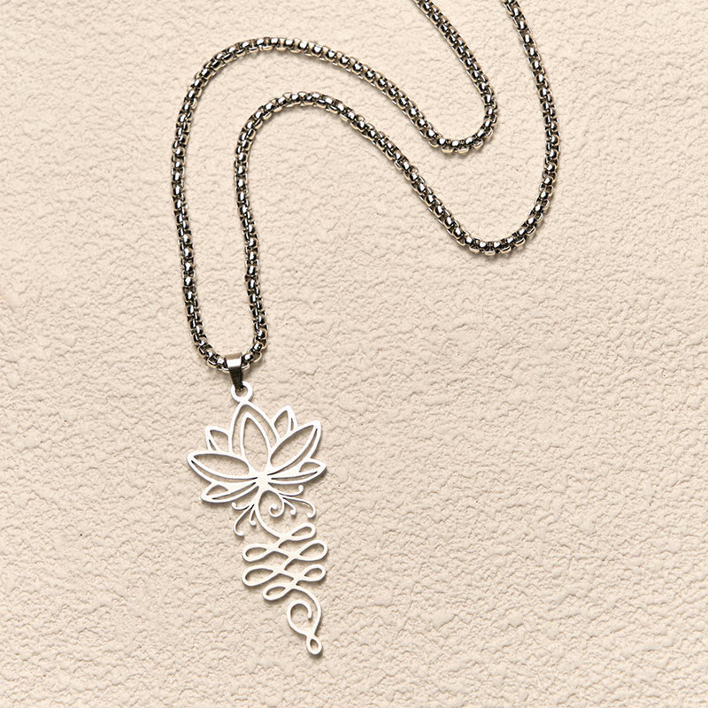 Nimara Ritual Lotus Vines Design Chakra Symbol Stainless Steel Enlightenment Necklace Pendant