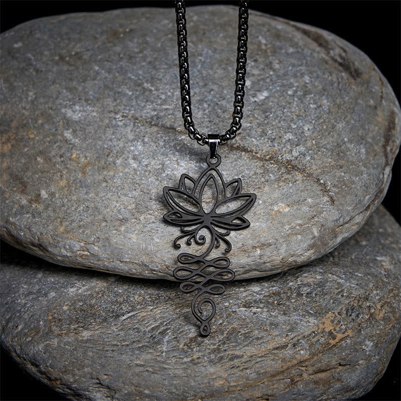 Nimara Ritual Lotus Vines Design Chakra Symbol Stainless Steel Enlightenment Necklace Pendant