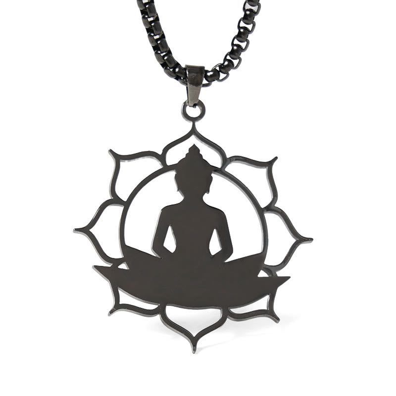 Nimara Ritual Vintage Lotus Sitting Buddha Design Stainless Steel Enlightenment Necklace Pendant